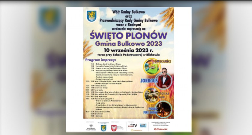 Gmina Bulkowo zaprasza na „Święto plonów”. Będzie obrzęd dożynkowy, Turniej Sołectw, fireshow oraz Jorrgus