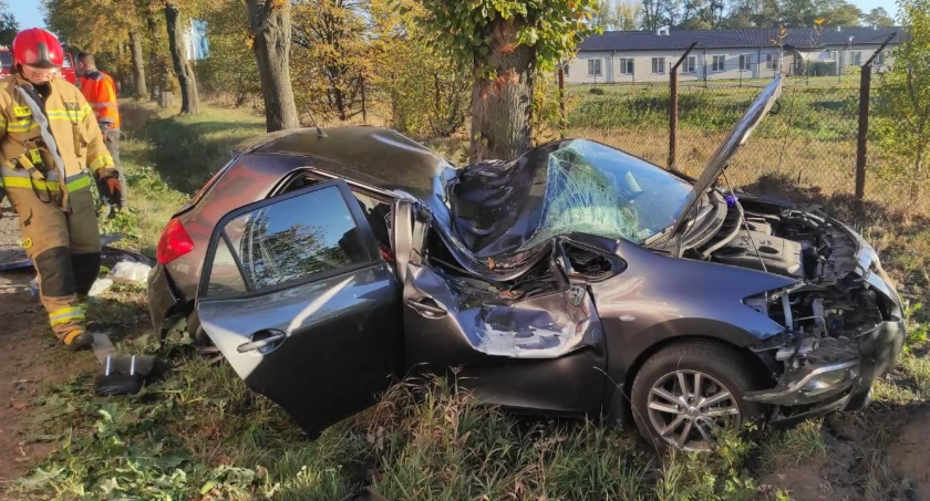 Zjechała do rowu i uderzyła w drzewo. W samochodzie była dwójka dzieci