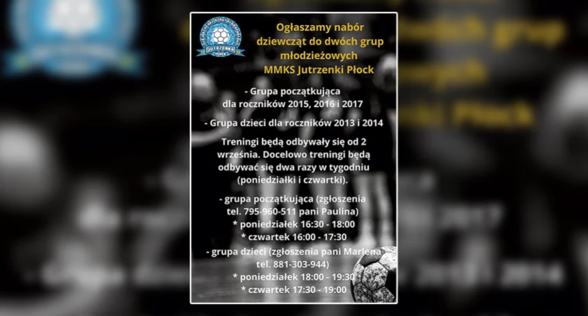 MMKS Jutrzenka Płock od września zaprasza dziewczynki na trening