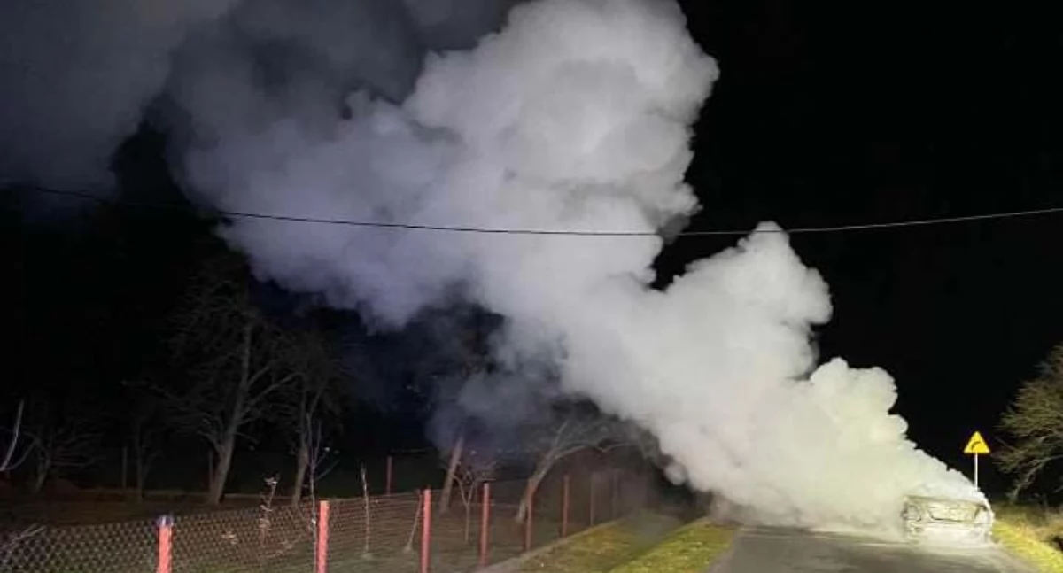 Krzyżanowo. Samochód spłonął na drodze [ZDJĘCIA] 