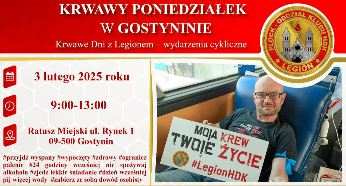 Zbiórka krwi w Gostyninie. Krwawy Poniedziałek już 3 lutego