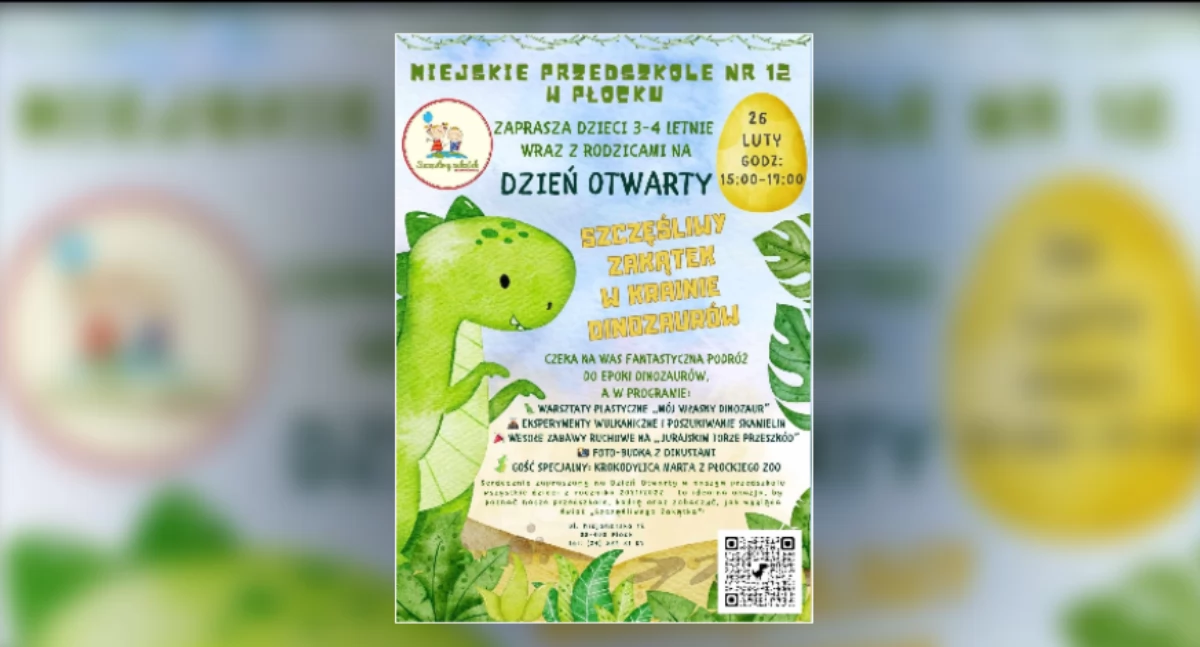 Miejskie Przedszkole nr 12 w Płocku zaprasza na Dzień Otwarty i... podróż do epoki dinozaurów!