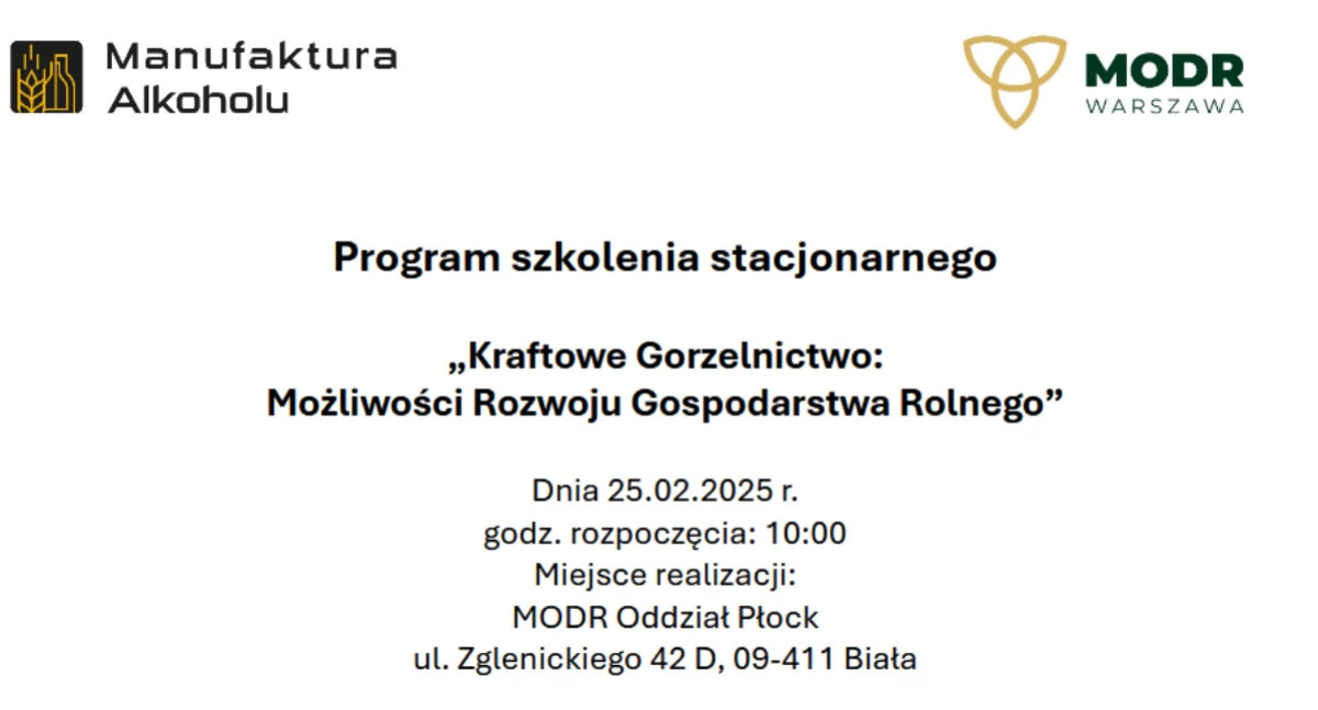 Chcesz dowiedzieć się więcej o kraftowym gorzelnictwie? MODR zaprasza na bezpłatne szkolenie