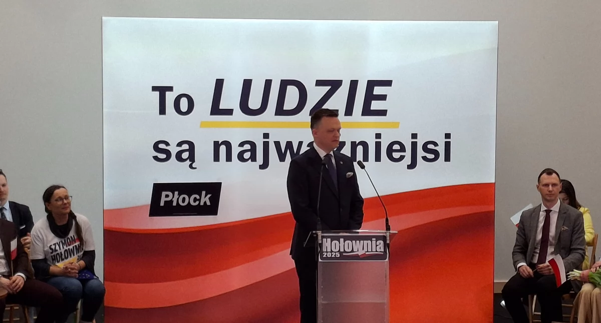 Szymon Hołownia na spotkaniu z wyborcami w Płocku. Ze wsparciem żony