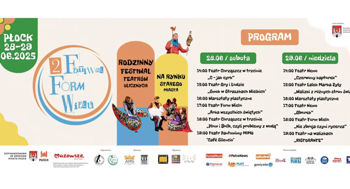 Festiwal Form Wielu. Do Płocka przyjadą teatry uliczne. Scena w plenerze dla młodszych i starszych widzów