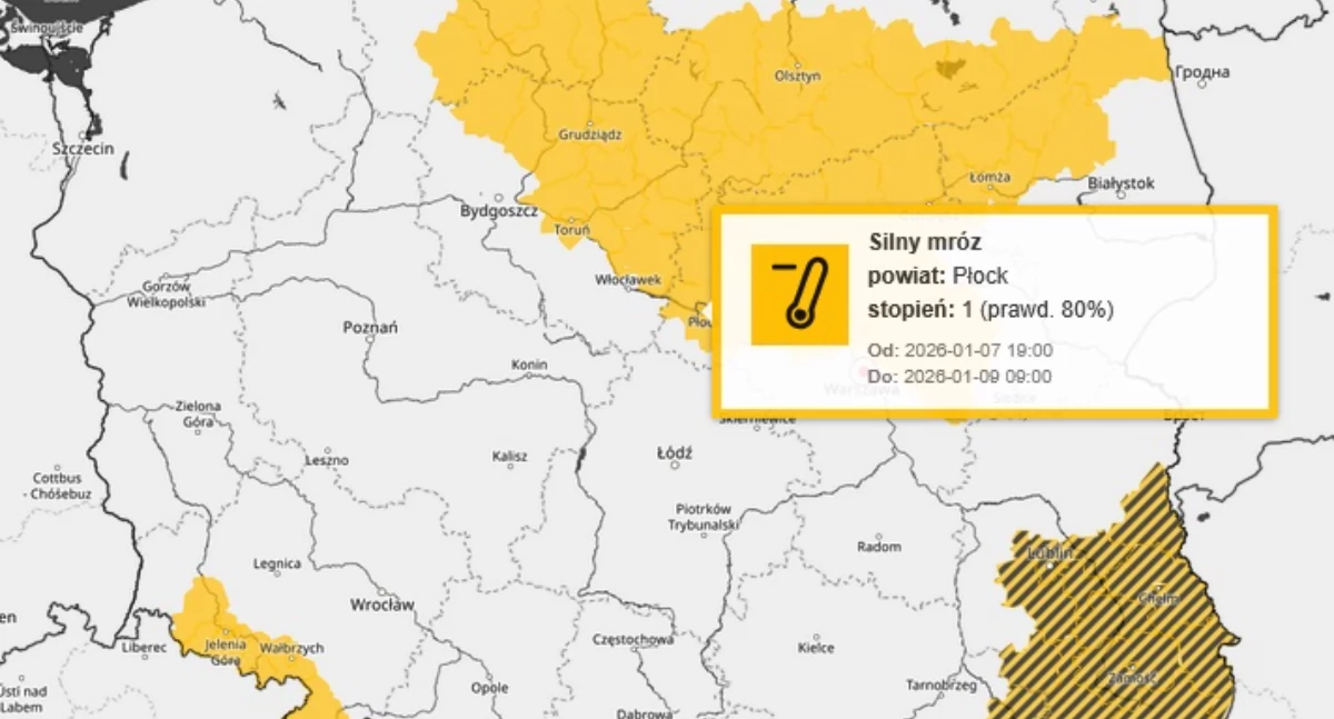 Ostrzeżenie dla mieszkańców Płocka i powiatu. Chodzi o mróz