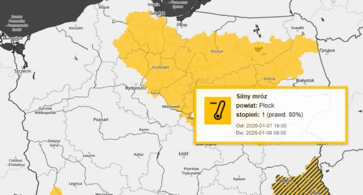 Mróz nie odpuszcza. Ostrzeżenie dla mieszkańców Płocka i powiatu zostało przedłużone