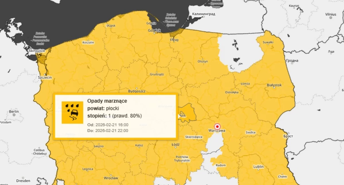 Ostrzeżenie przed zagrożeniem prawie w całym kraju. Także w Płocku i okolicach