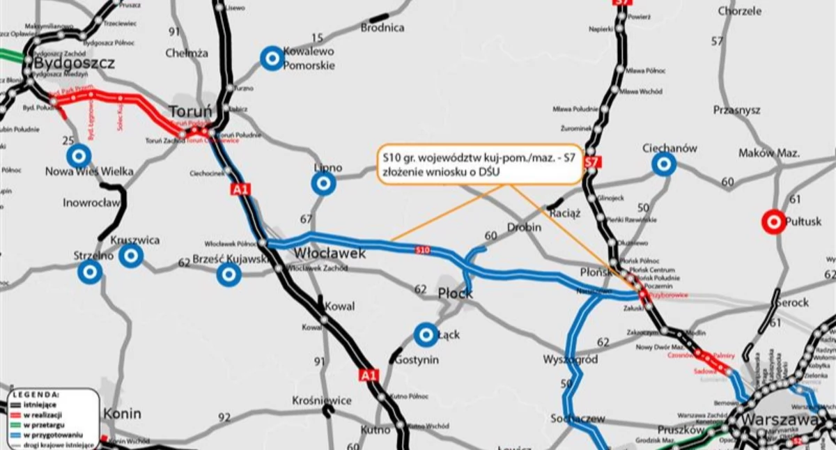 Jest wniosek o decyzję w sprawie S10 w pobliżu Płocka. GDDKiA informuje