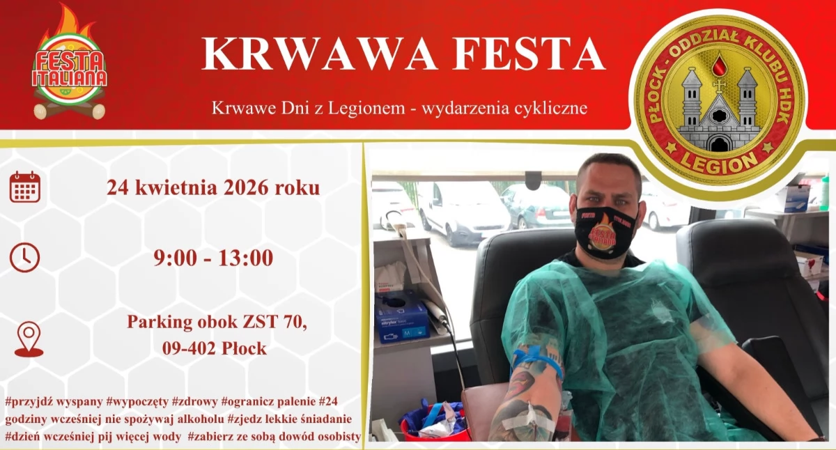 Oddaj krew, odbierz pizzę i kibicuj Wiśle Płock! Krwawa Festa już 24 kwietnia!
