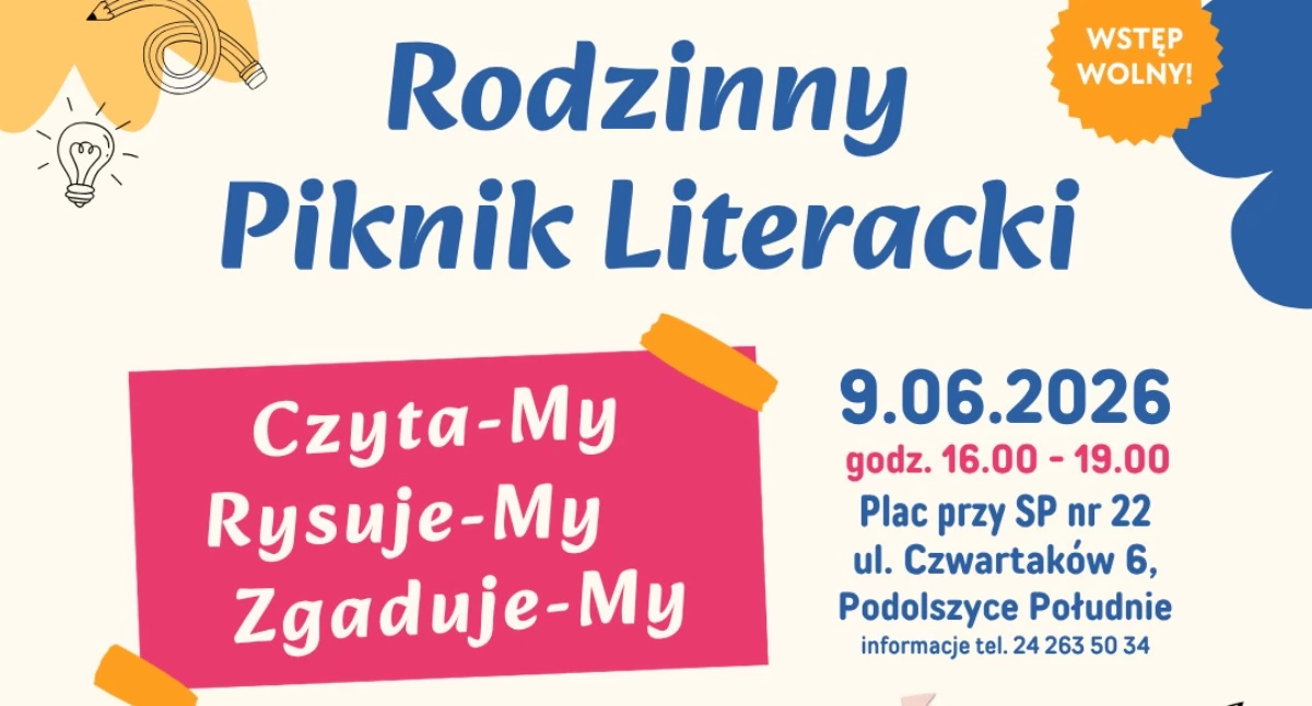 Rodzinny Piknik Literacki na placu przy SP nr 22. Zaprasza Książnica