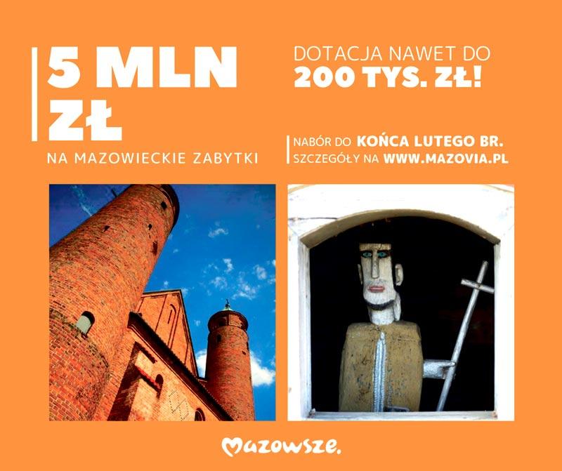 5 mln zł z budżetu Mazowsza na zabytki