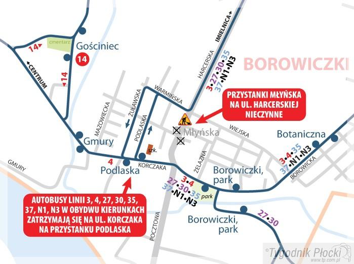 Objazdy autobusów w Borowiczkach