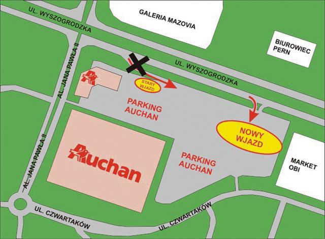 Nowy wjazd na parking Auchan 