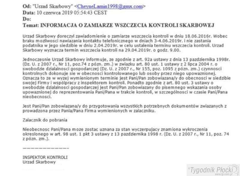 Uwaga na fałszywe maile ze skarbówki!