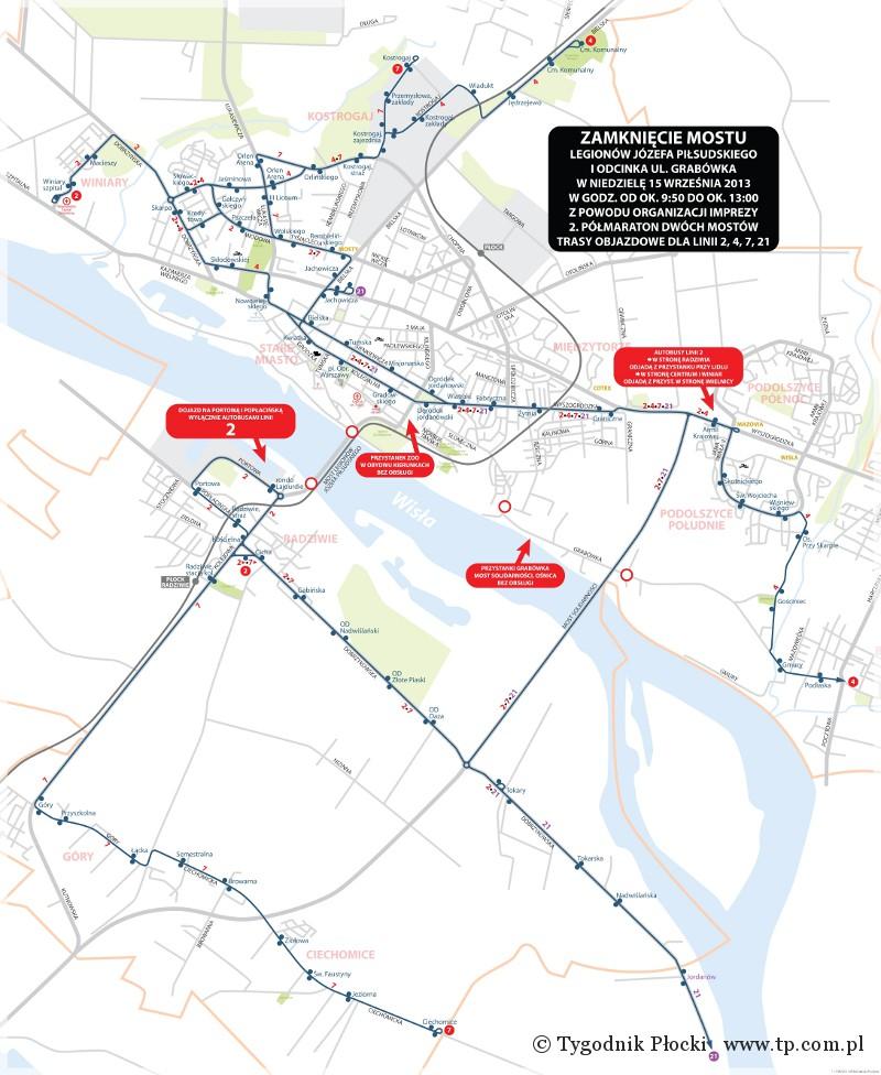 2. Półmaraton Dwóch Mostów. Objazdy dla autobusów