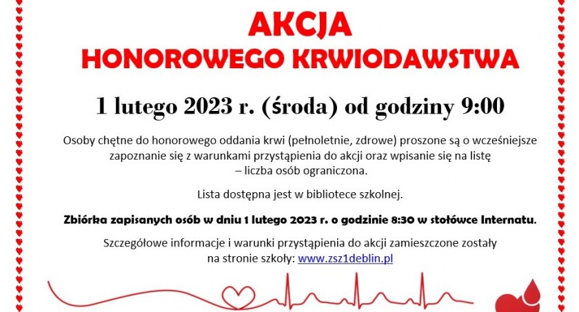 Zbiórka krwi w ZSZ nr 1 w Dęblinie