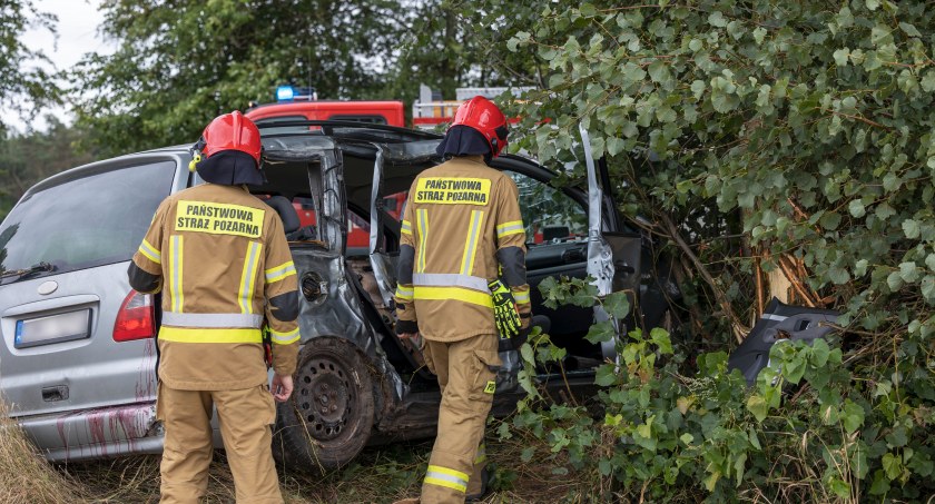AKTUALIZACJA: Ford wypadł z drogi i uderzył w drzewo. W szpitalu zmarła 53-letnia pasażerka