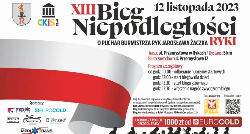 XIII Bieg Niepodległości o Puchar Burmistrza Ryk. Uwaga! będą utrudnienia w ruchu