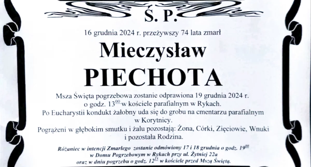 Zmarł Mieczysława Piechota. Rodzina przekazuje informacje o pogrzebie