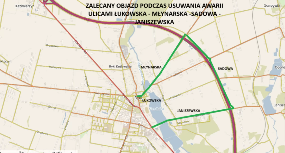 Zamykają ul. Poniatowskiego w Rykach – awaria kanalizacji! Sprawdź objazdy i godziny utrudnień