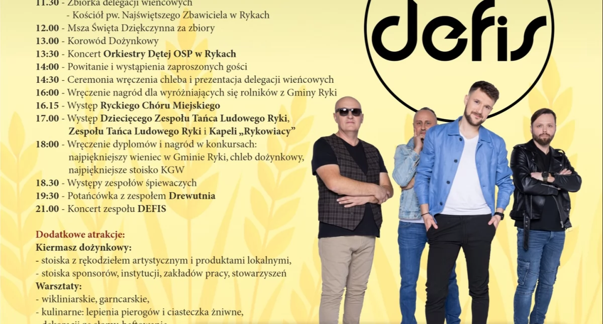 Zespół Defis, korowód i wieńce – Gminne Dożynki w Rykach już 17 sierpnia