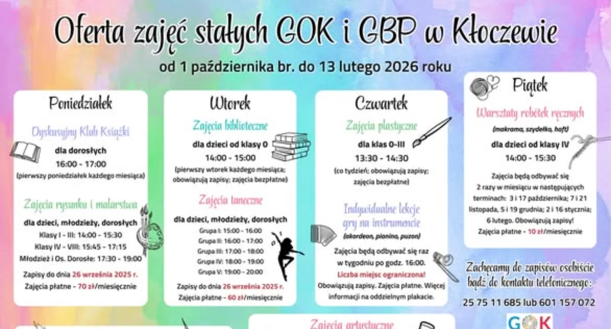 Kłoczew: ruszają zapisy na zajęcia GOK i GBP. Oferta dla dzieci, młodzieży i dorosłych