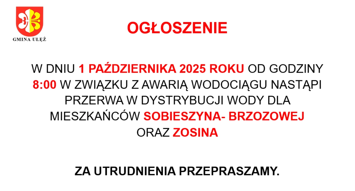 Przerwa w dostawie wody w Sobieszynie-Brzozowej i Zosinie