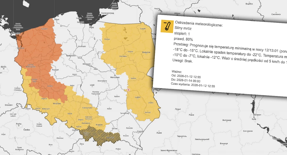 Silny mróz w powiecie ryckim - ostrzeżenie IMGW!
