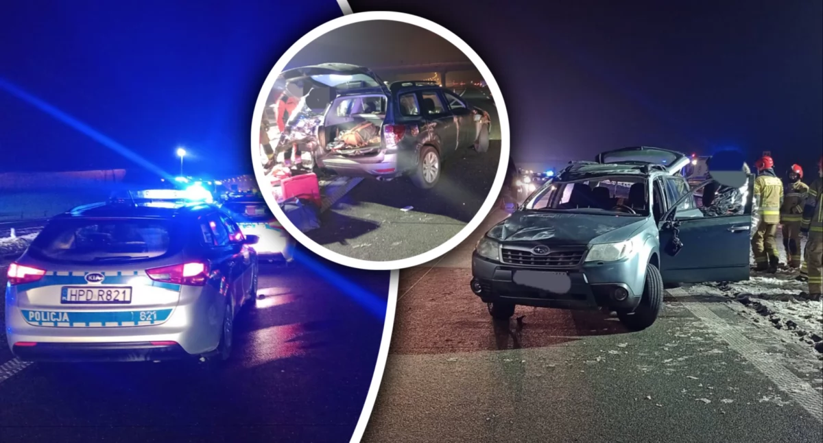 Chwila nieuwagi na S17 mogła skończyć się tragedią! Subaru dachowało