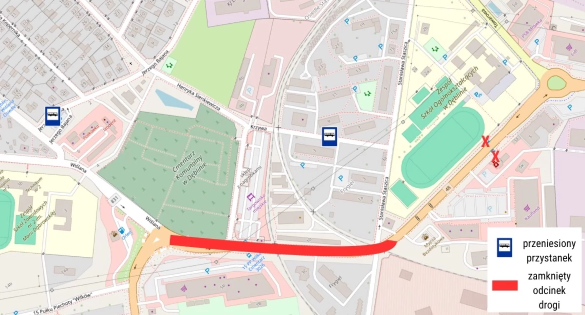 Kolejne utrudnienia na DK48 w Dęblinie. Zamkną fragment ul. 15 Pułku Piechoty Wilków