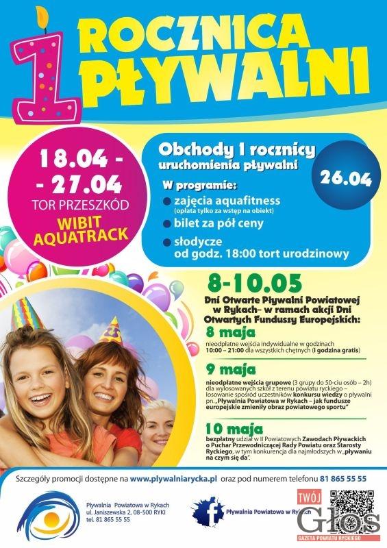 Pierwsza rocznica pływalni powiatowej w Rykach