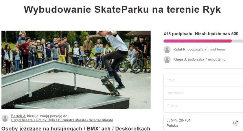 Chcą budowy skateparku w Rykach