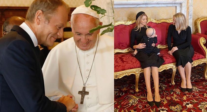 Donald Tusk z rodziną na audiencji u papieża Franciszka. ”Właśnie przedstawiam moją wnuczkę”