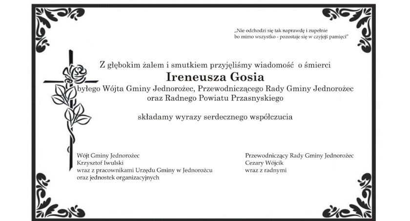 Zmarł Ireneusz Goś były Wójt Gminy Jednorożec