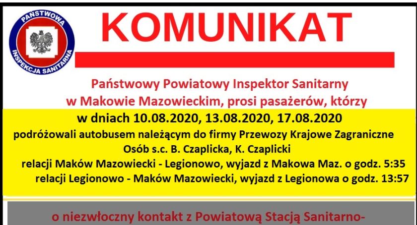 Powiatowa Stacja Sanitarno-Epidemiologiczna poszukuje pasażerów kursu do Legionowa