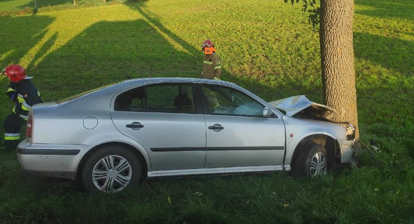Osobówką wypadł z drogi. Zatrzymał się na drzewie
