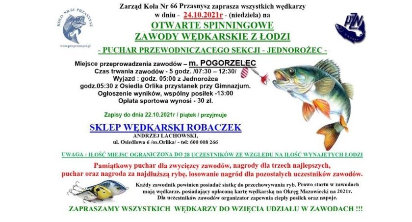  Otwarte Spinningowe Zawody Wędkarskie o Puchar Przewodniczącego Sekcji Jednorożec