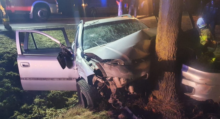 Wypadek drogowy w Mchówku. Auto zatrzymało się na drzewie