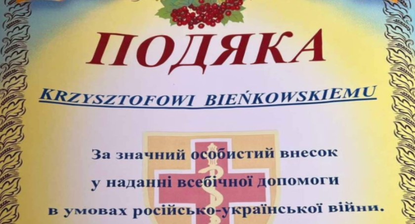 Starosta Krzysztof Bieńkowski uhonorowany za pomoc poszkodowanym w konflikcie zbrojnym na Ukrainie