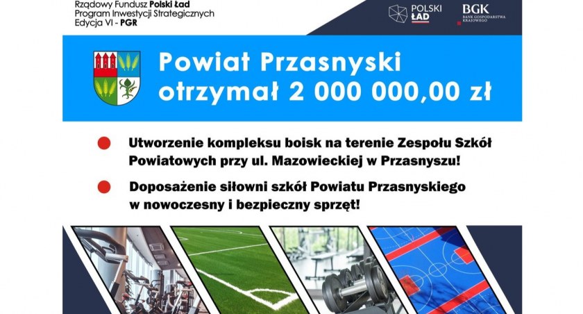 Przasnyskie Starostwo zdobyło 2 mln zł na budowę kompleksu boisk przy ZSP w Przasnyszu oraz doposażenie siłowni w trzech powiatowych placówkach edukacyjnych