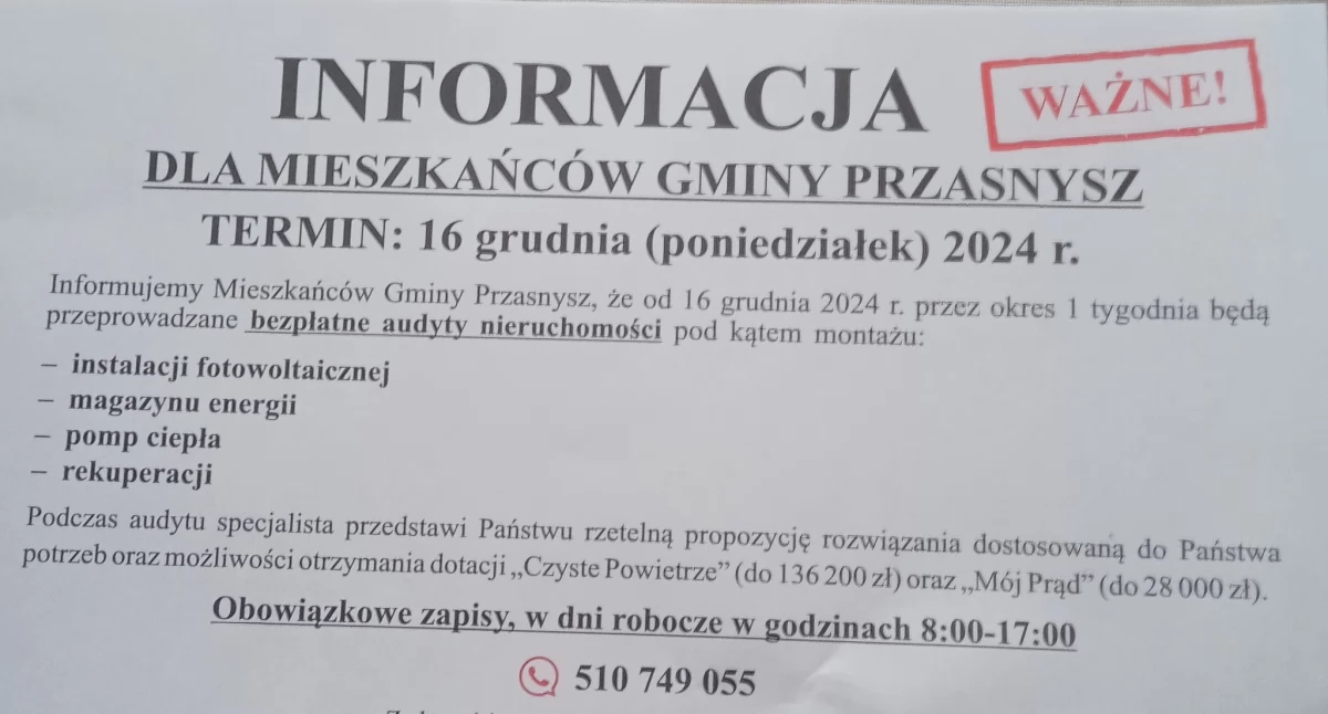 Komunikat Urzędu Gminy Przasnysz