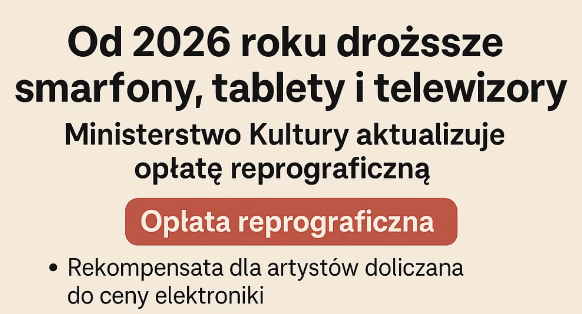 Od 2026 roku droższe smartfony, tablety i telewizory – Ministerstwo Kultury aktualizuje opłatę reprograficzną