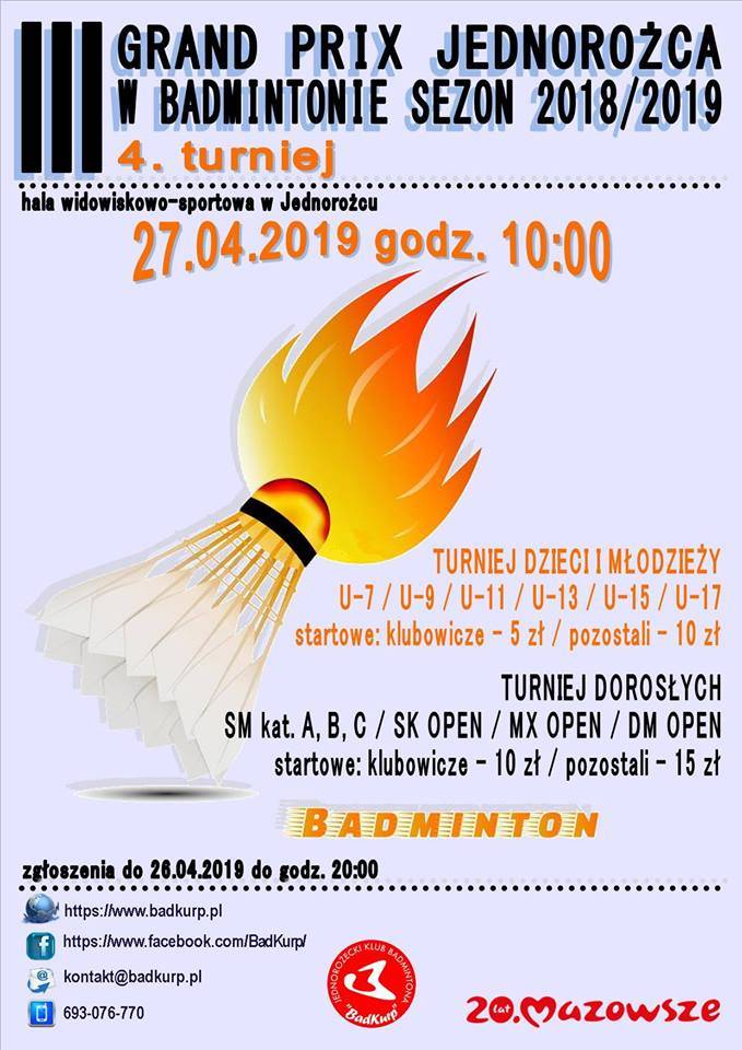 III Grand Prix Jednorożca w badmintonie - zaproszenie