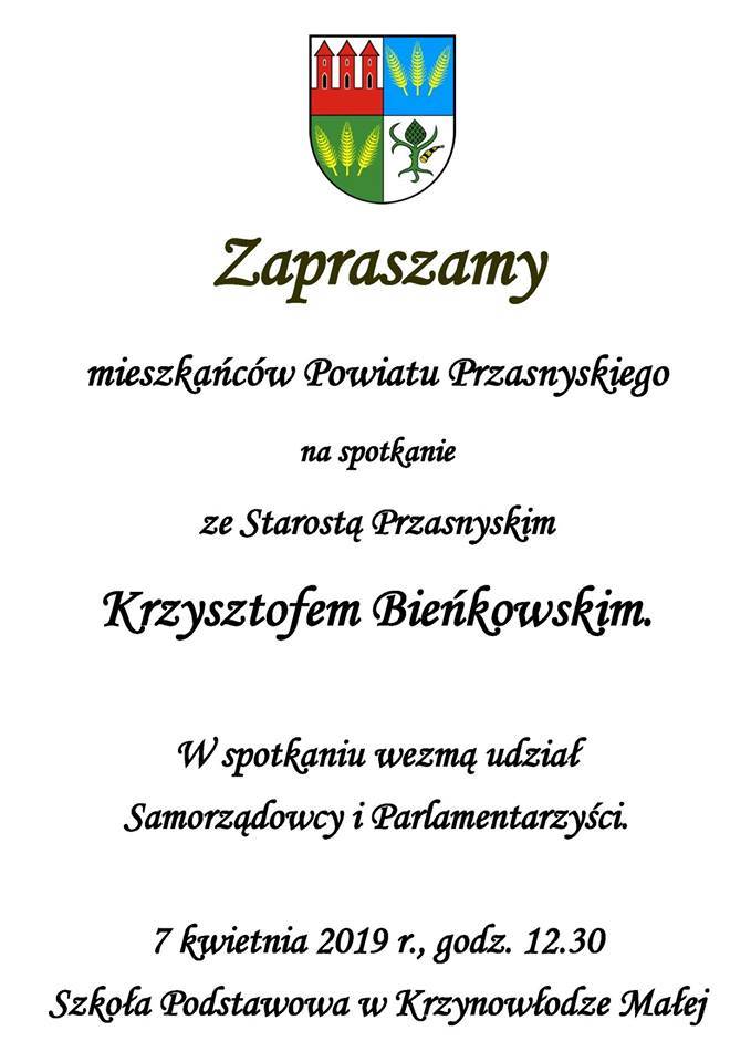 Spotkanie ze Starostą Przasnyskim Krzysztofem Bieńkowskim - zaproszenie