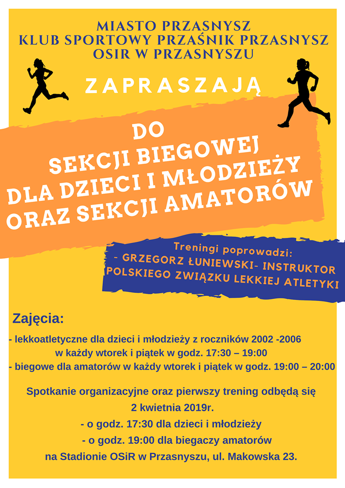 Spotkanie organizacyjne i pierwszy trening Sekcji Biegowej - zaproszenie