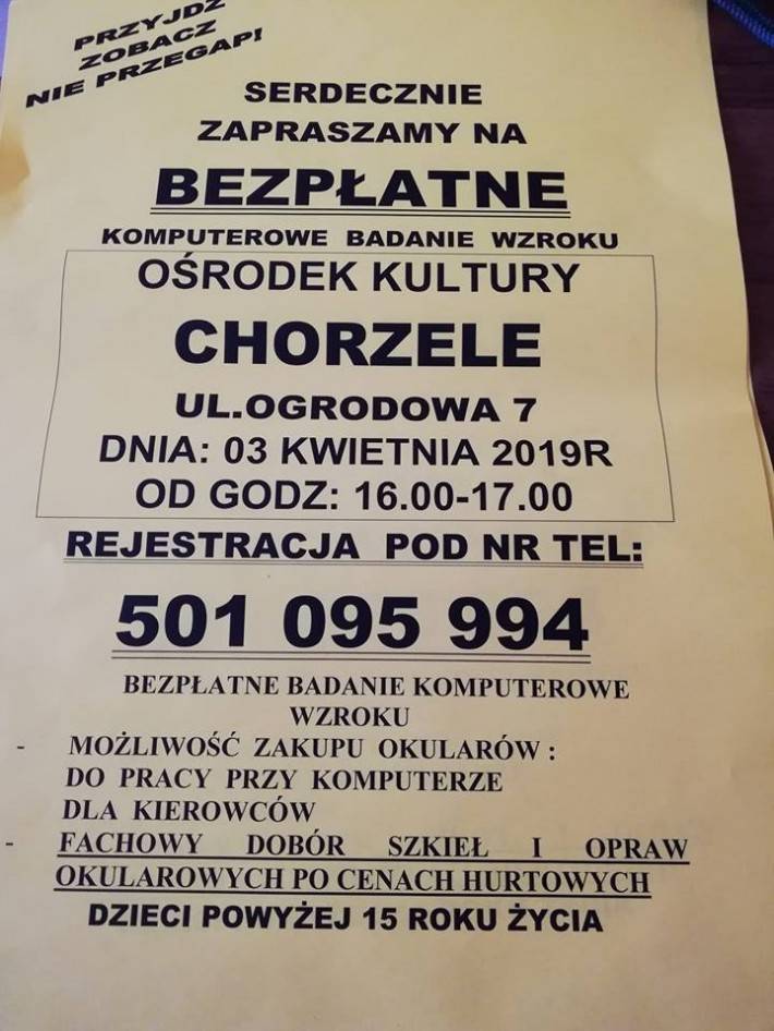 Bezpłatne komputerowe badanie wzroku - zaproszenie