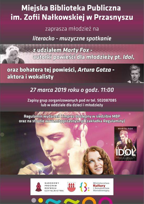 Literacko-muzyczne spotkanie z udziałem Marty Fox i Artura Gotza - zaproszenie