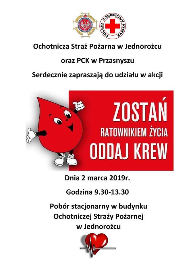 Jednorożec: Akcja honorowego oddawania krwi - zaproszenie