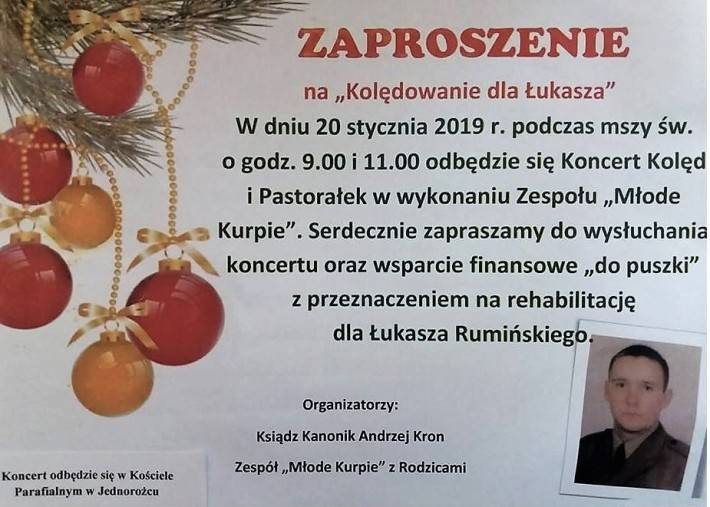 Kolędowanie dla Łukasza w Jednorożcu - zaproszenie